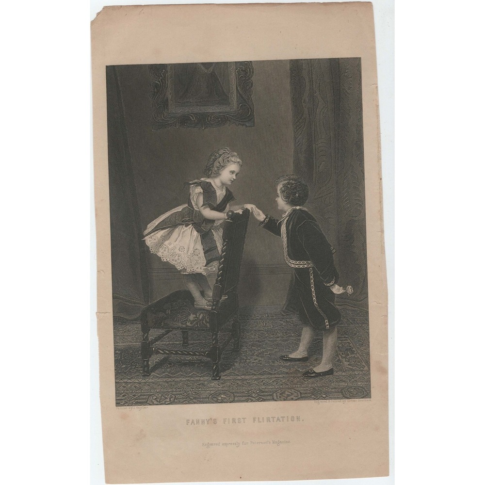 Antique Fanny's First Flirtation Steel Engraving Illman Brothers Peterson's Mag - Picture 1 of 1